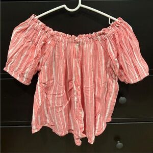 Forever 21 Pink and White Striped Off-Shoulder Blouse